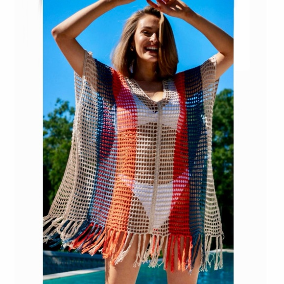 Striped Crochet Beach Cover Up - Picture 1 of 9